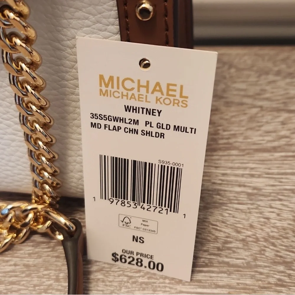 Michael Kors Whitney Crossbody Bag Brown, Gold, White NWT 7” x 91/2” x3” - Picture 3 of 7